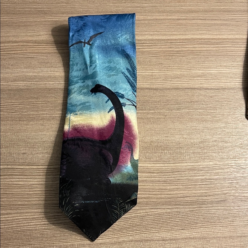 Dinosaur Print Tie - Blue and Black